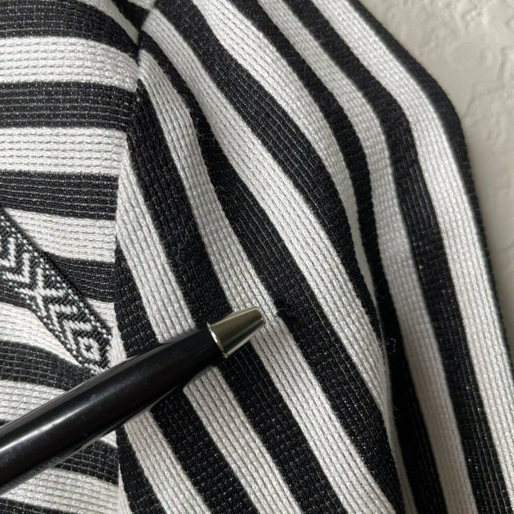 A LA CARTE Funfetti Black White Stripe Open Front Blazer Fringe Trim Wms Sz S - Picture 5 of 13